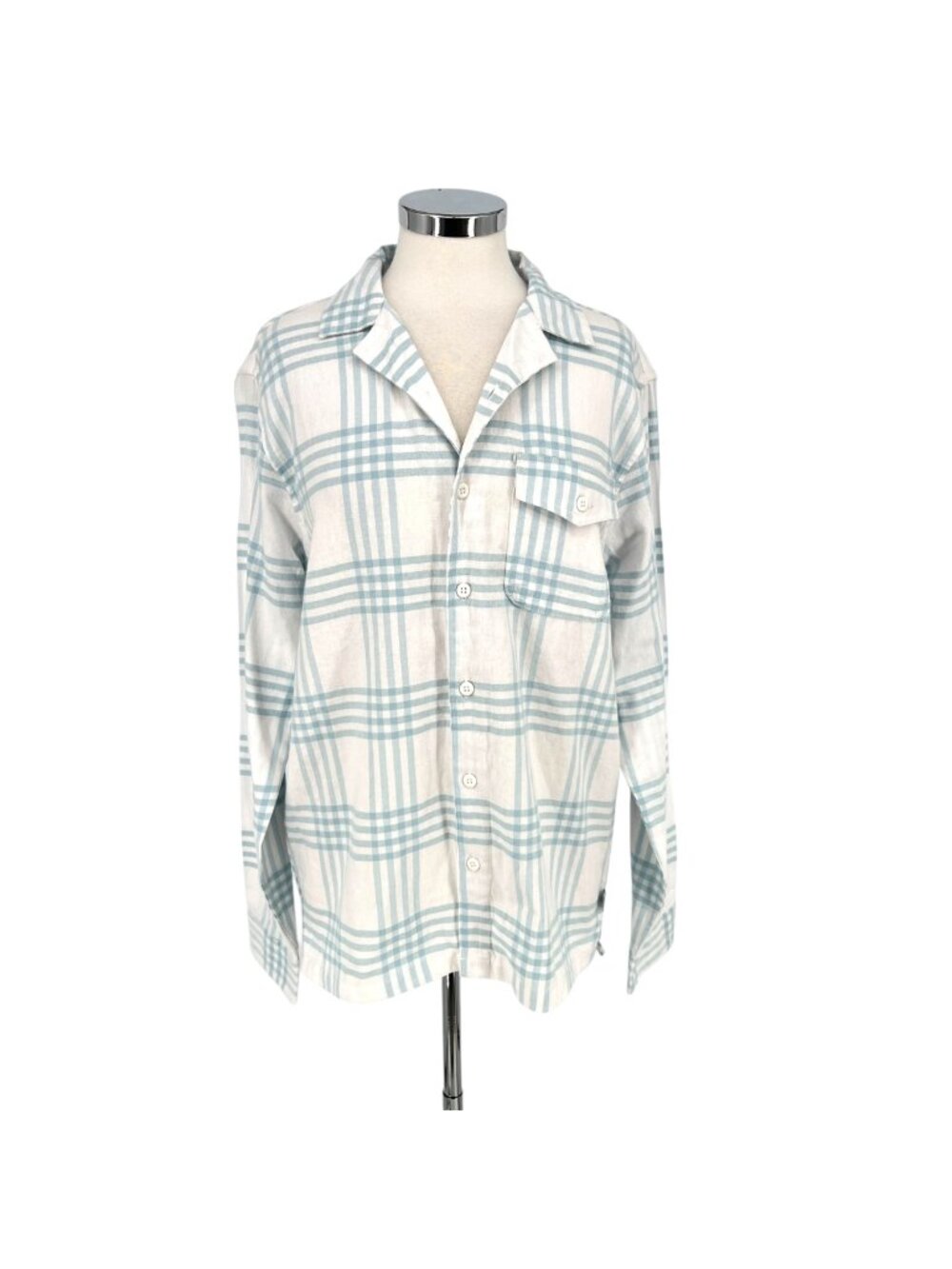Onia Mens Flannel Overshirt Multi Windowpane Plaid Size Medium White Blue NWT